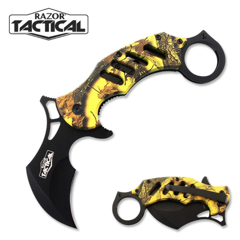 Razor Tactical Karambit Assisted Knife Yellow Handle