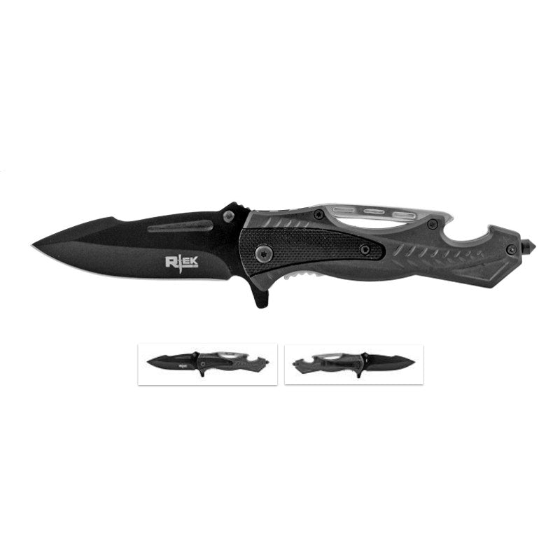 Rtek 5" High Tech Tactical Folding Pocket Knife with Bottle Opener - Black
