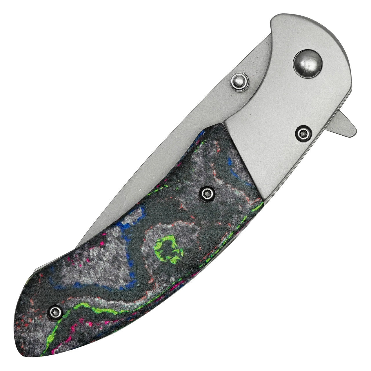 Buckshot ~ 8" Silver Marbled Pocket Knife ~ PBK254CH