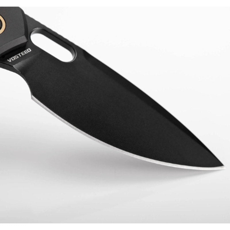 CJRB Cutlery Pyrite Bowie Button Lock Knife Black Steel (3.1" Rose Gold)