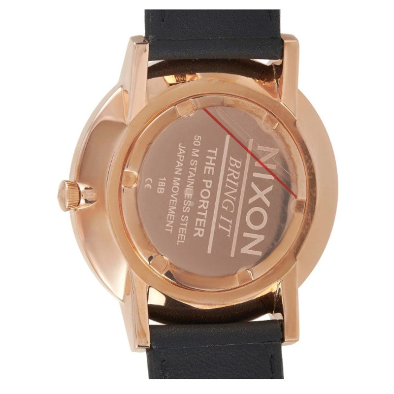 Nixon ~ Porter Leather ~ Rose Gold/Black ~ 40mm Stainless Steel Watch A1058-1932