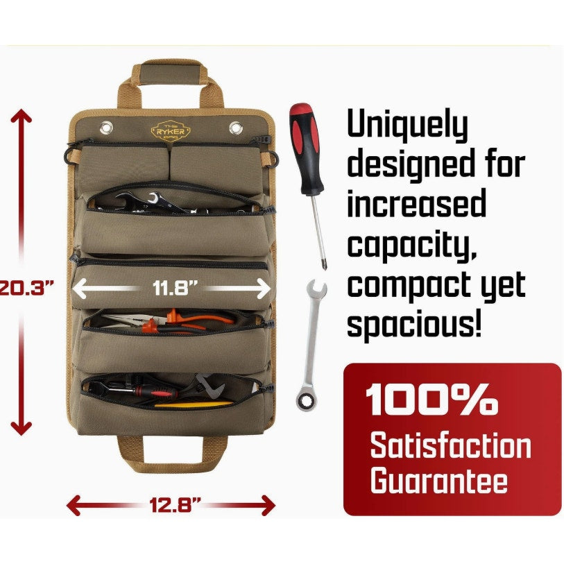 The Ryker Bar ~ Original Tool Roll Organizer with 2 Detachable Pouches