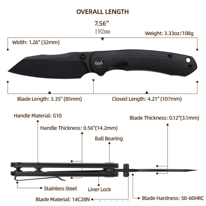 WIXCO ~ Axor ~ Black G10Black 14c28n ~ WX15A