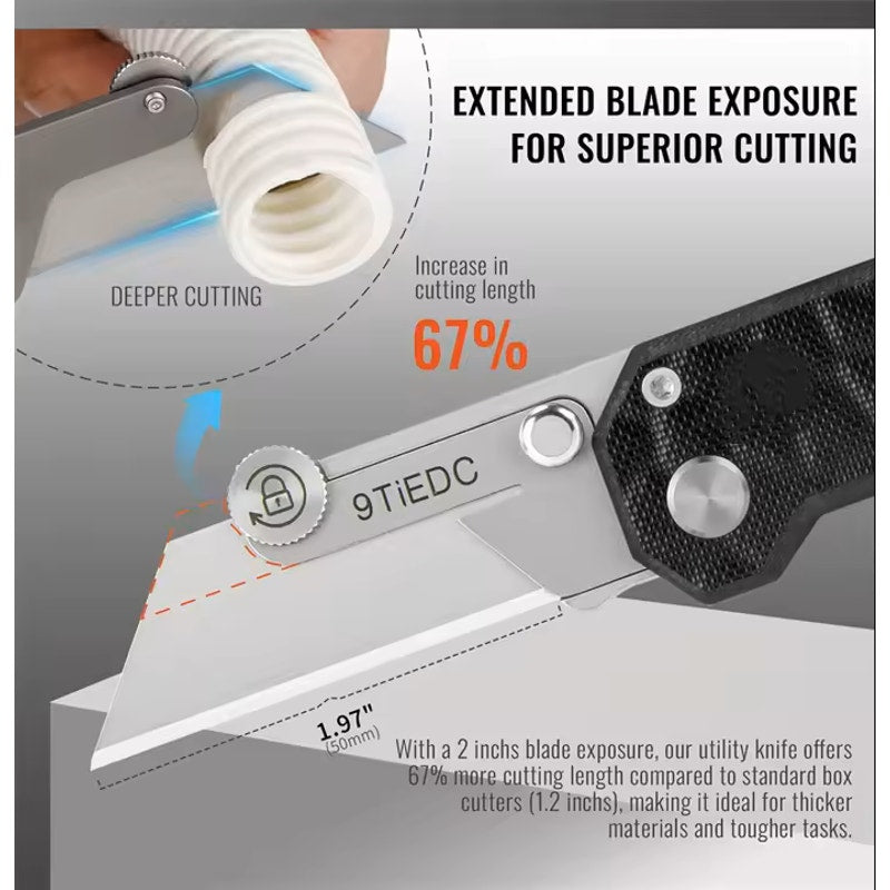 9TiEDC ~ Folding Utility Knife G10 Handle + MultiTool & Extra Blades
