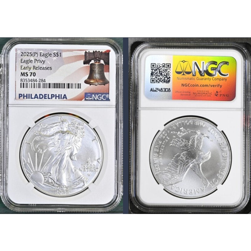 2025-P Silver Eagle ~ Eagle Privy ~ Early Release ~ NGC MS70 Philly Liberty Bell
