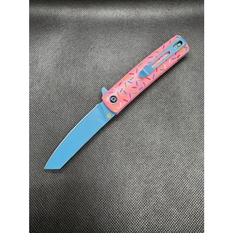 Qty 2 ~ White Label ~ Stainless Steel Knives ~ Aluminum Scales ~ Donut
