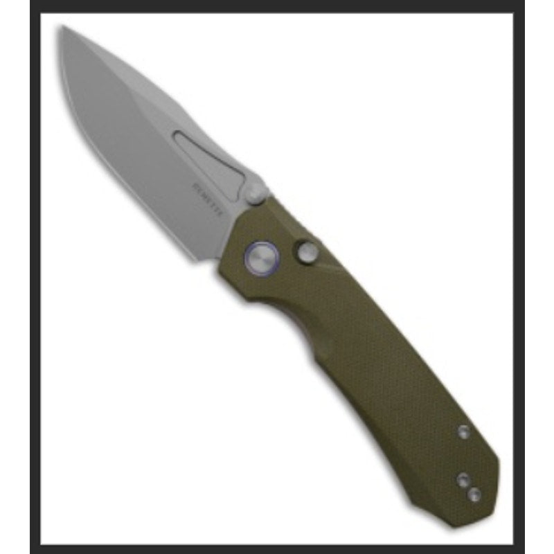 REMETTE RT-Rhino Button + Liner Lock Knife Green G-10 (3.1" Stonewash)