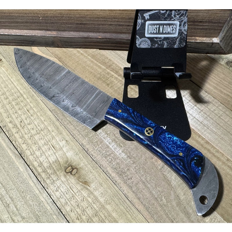 Beautiful Hand Forged Damascus Blade ~ Blue Pearl Resin Grip