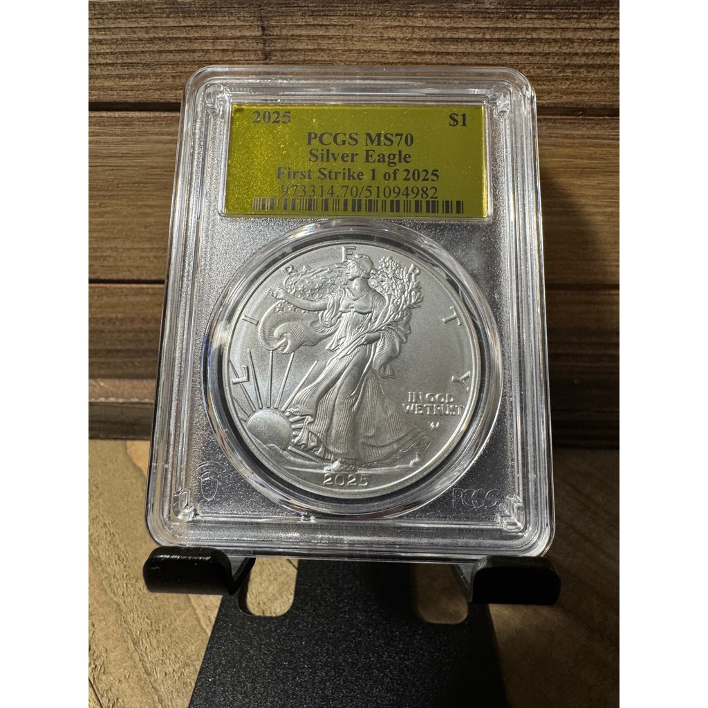 2025 $1 Silver Eagle First Strike 1 of 2025 ~ PCGS MS70 Gold Label