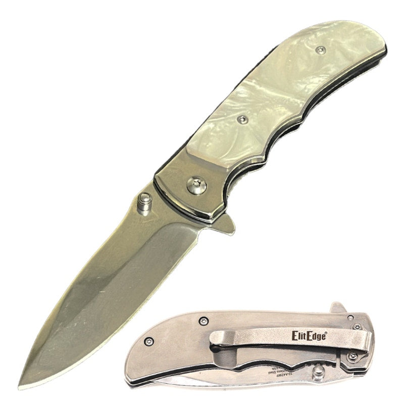 ElitEdge 4" Closed White Pearl Handle Folding Knife