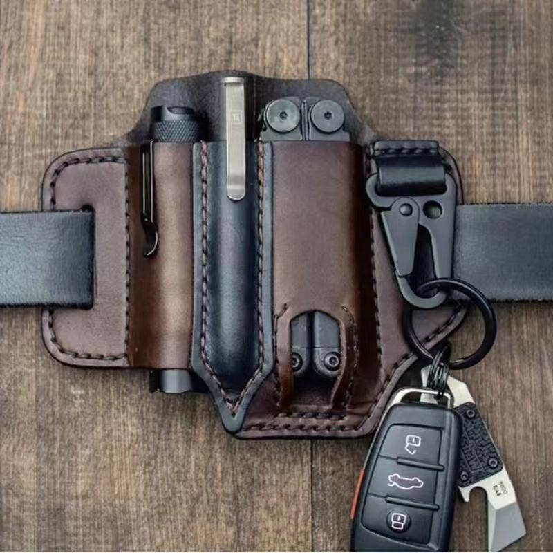 EDC Leather Knife Case & Flashlight Slot Tactical Pack: 1 Pouch