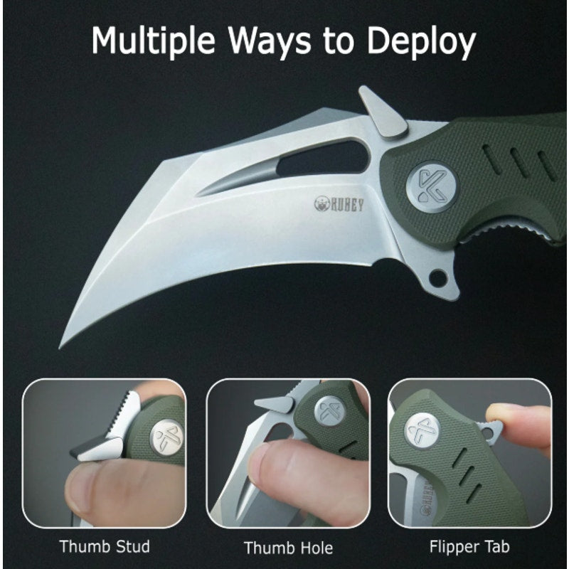 Kubey ~ Wrath Karambit Folding Knife Green G10 ~ 2.68" Beadblast 14C28N ~ KU261B