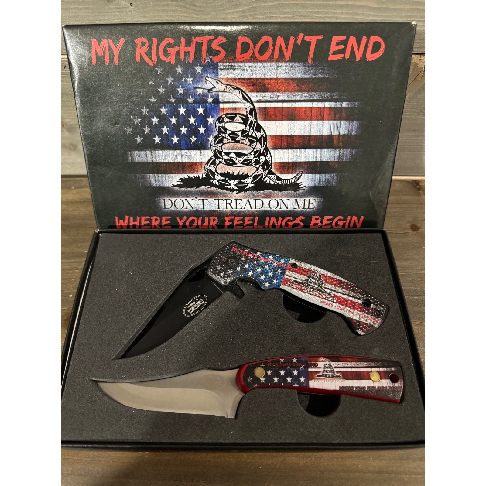 Kentucky Cutlery ~ Patriotic DTOM ~ 2pc Folding Knife / Fixed Blade Set w/Sheath