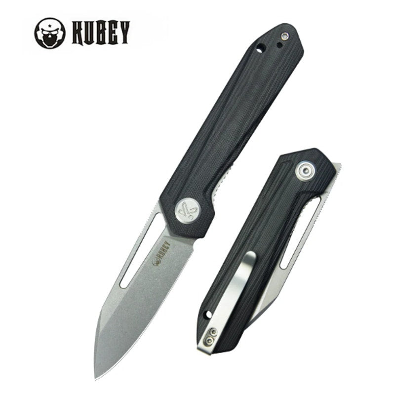 Kubey ~ Royal CM Designs EDC ~ Front Flipper ~ Black G10 ~ 3" Stonewash 14C28N