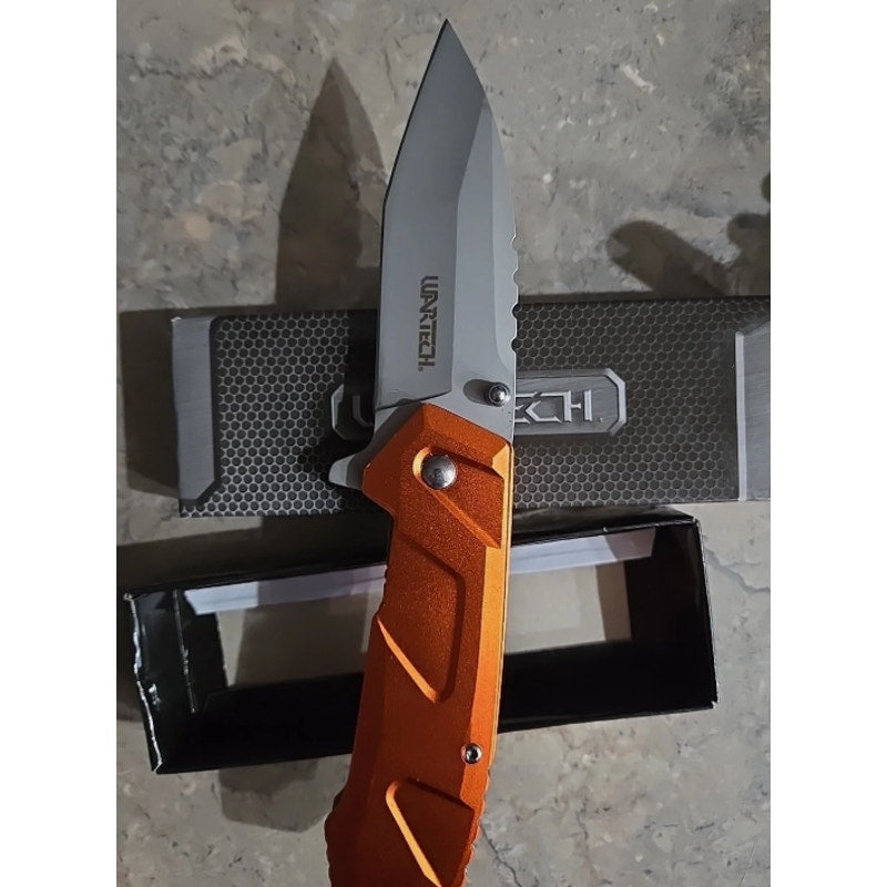 WarTech - 8" Folding Tactical Drop Point w/ Pocket Clip - Orange