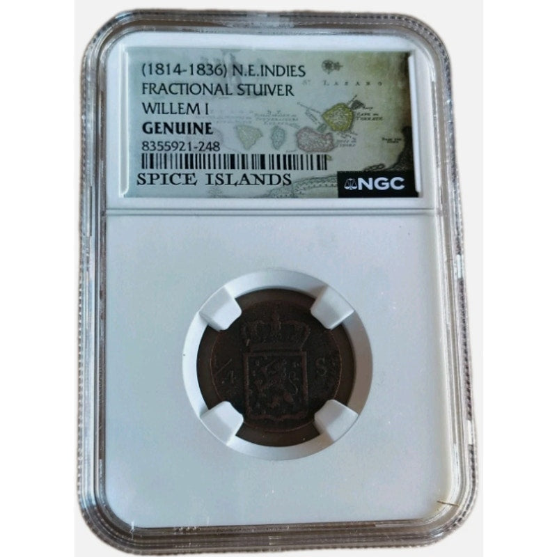 1814-1840 N.E. Indies Fractional Stuiver Willem 1 NGC Genuine Spice Islands