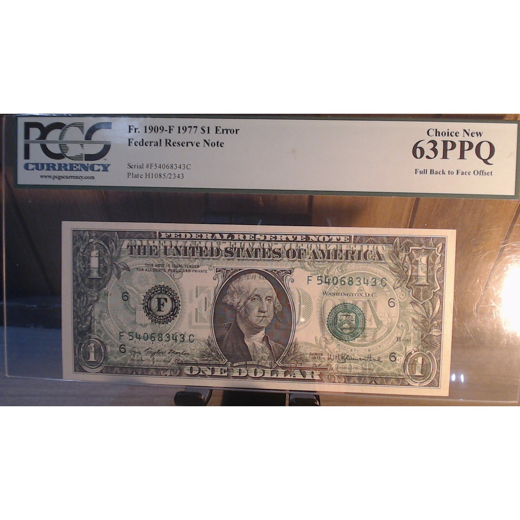 1977 $1 Error ~ Full Back to Face Offset ~ PCGS Choice New 63PPQ