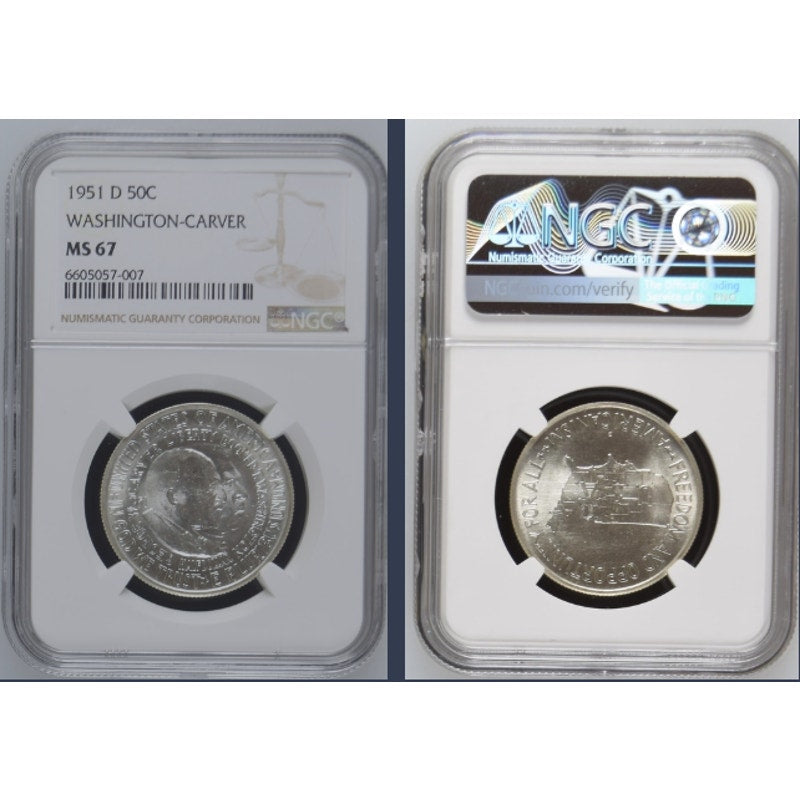 1951 D ~ WASHINGTON-CARVER Silver 50C ~ NGC MS67