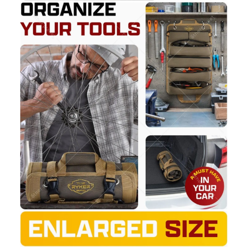 The Ryker Bar ~ Original Tool Roll Organizer with 2 Detachable Pouches