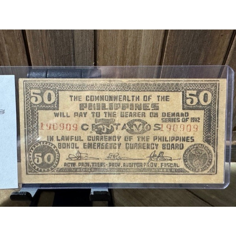 1942 ~ Phillipine 50 Centavos ~ BOHOL WWII - AU