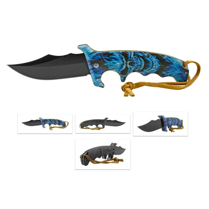 5" Trailing Point Spring Assisted Stainless Steel Pocket Knife - Ghost Rider Skull