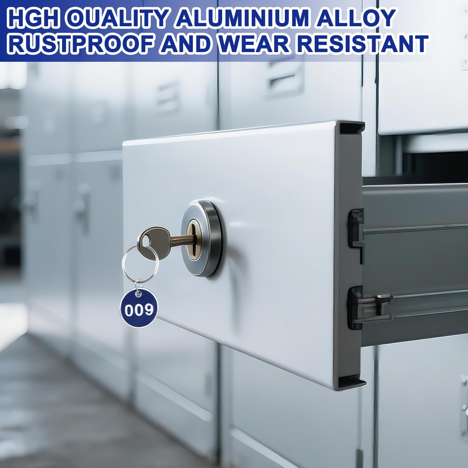 1-100 Round Aluminum Numbered Key Tags, Blue Engraved Metal ID Tags with Rings