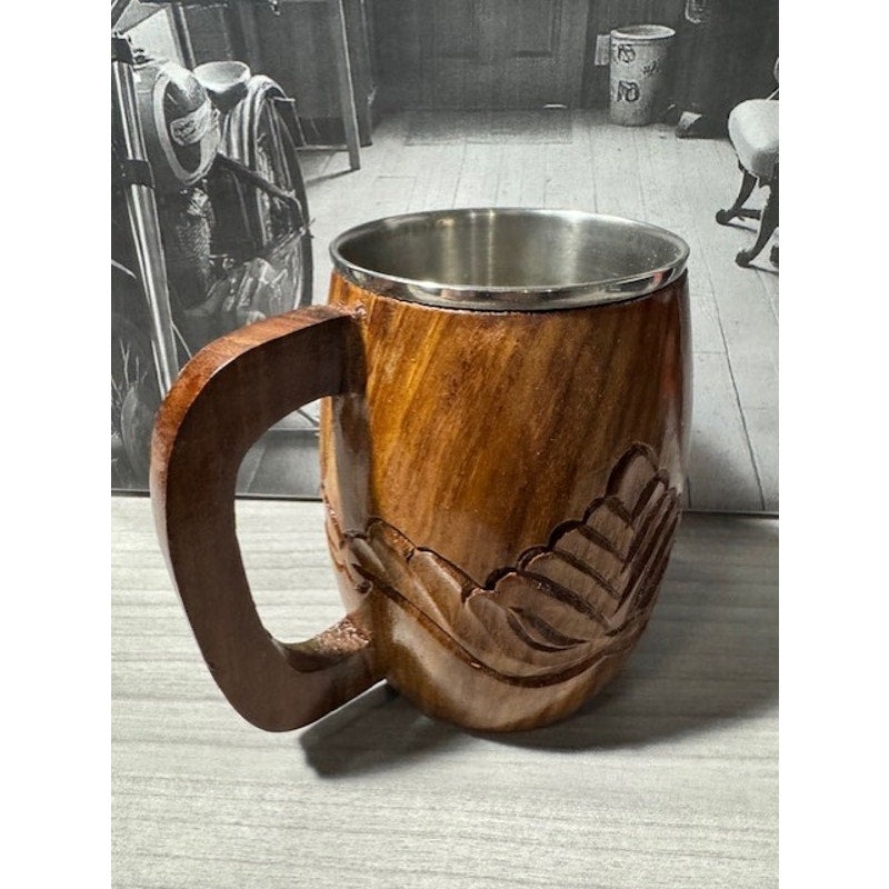 Hand Carved Wood Drinking Cup w/ Stainless Insert