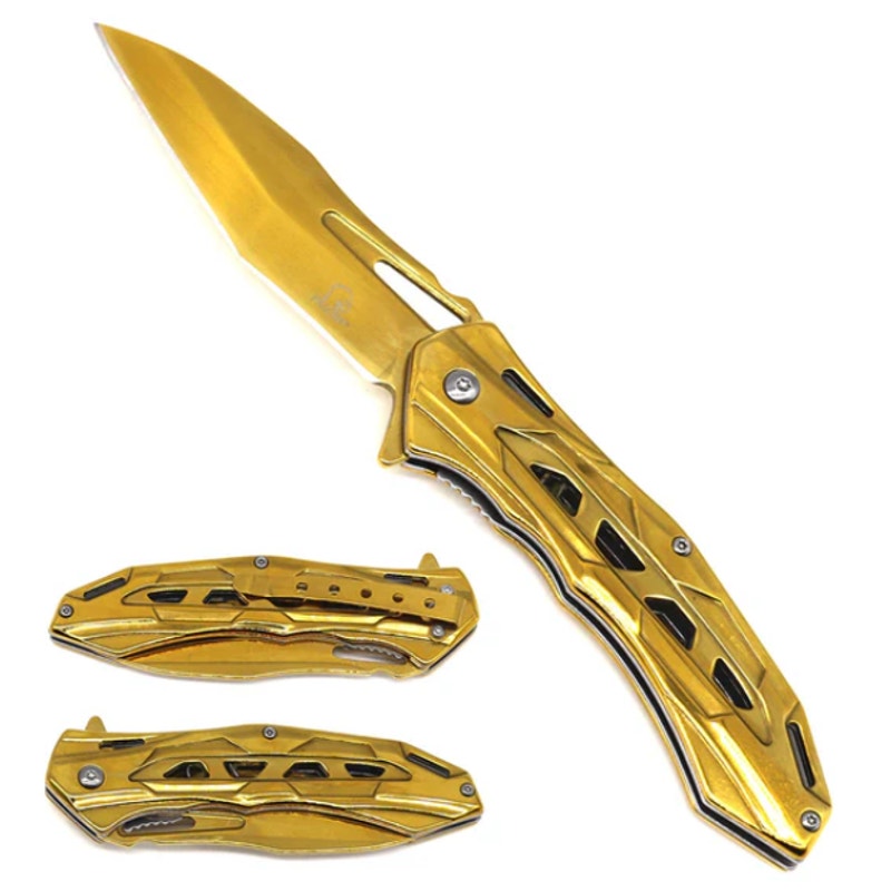 8" Overall Semi-Automatic Gold Spring Assisted Knife