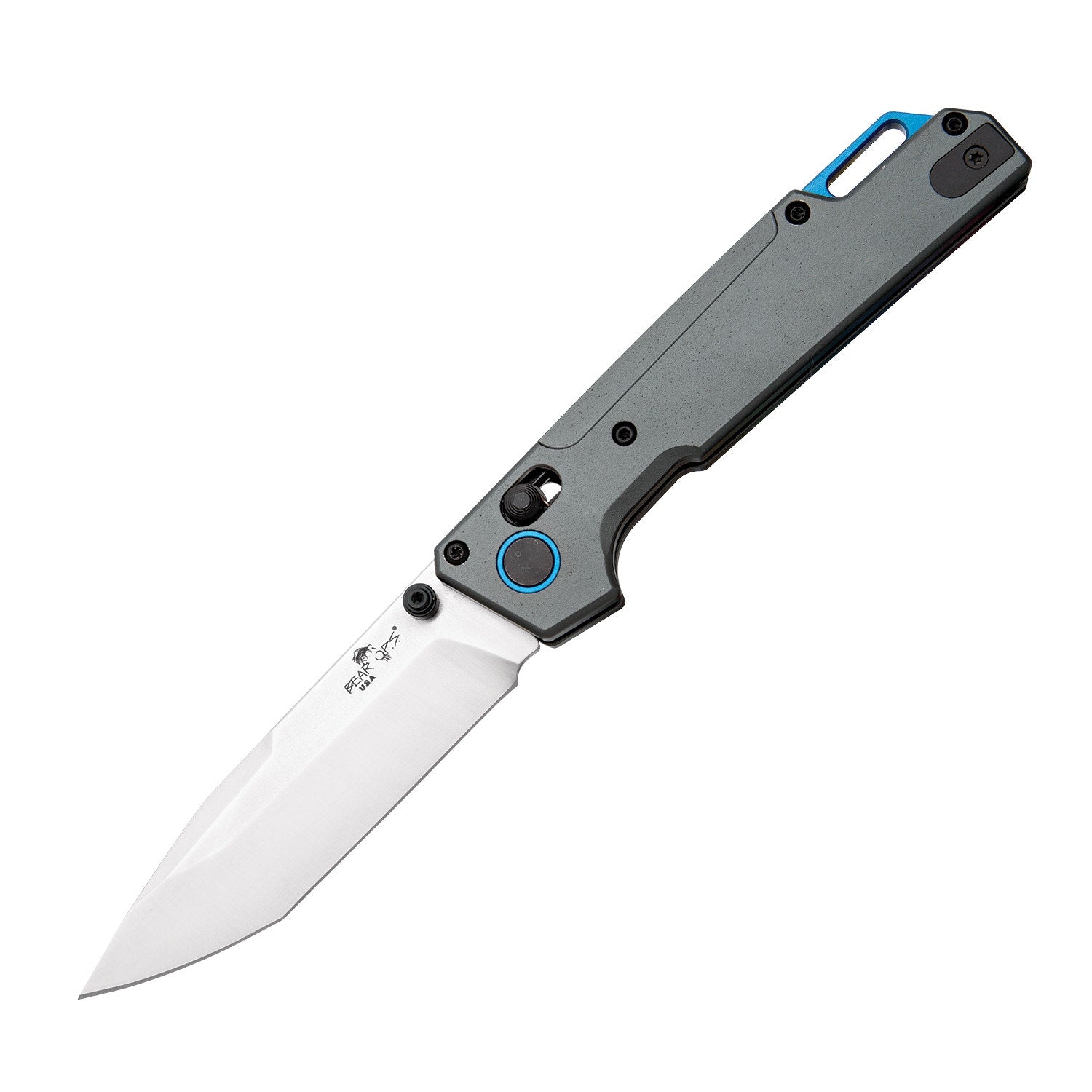 Bear & Son ~ Bear Ops Nekama™ I Gray & Blue Aluminum Handle Knife