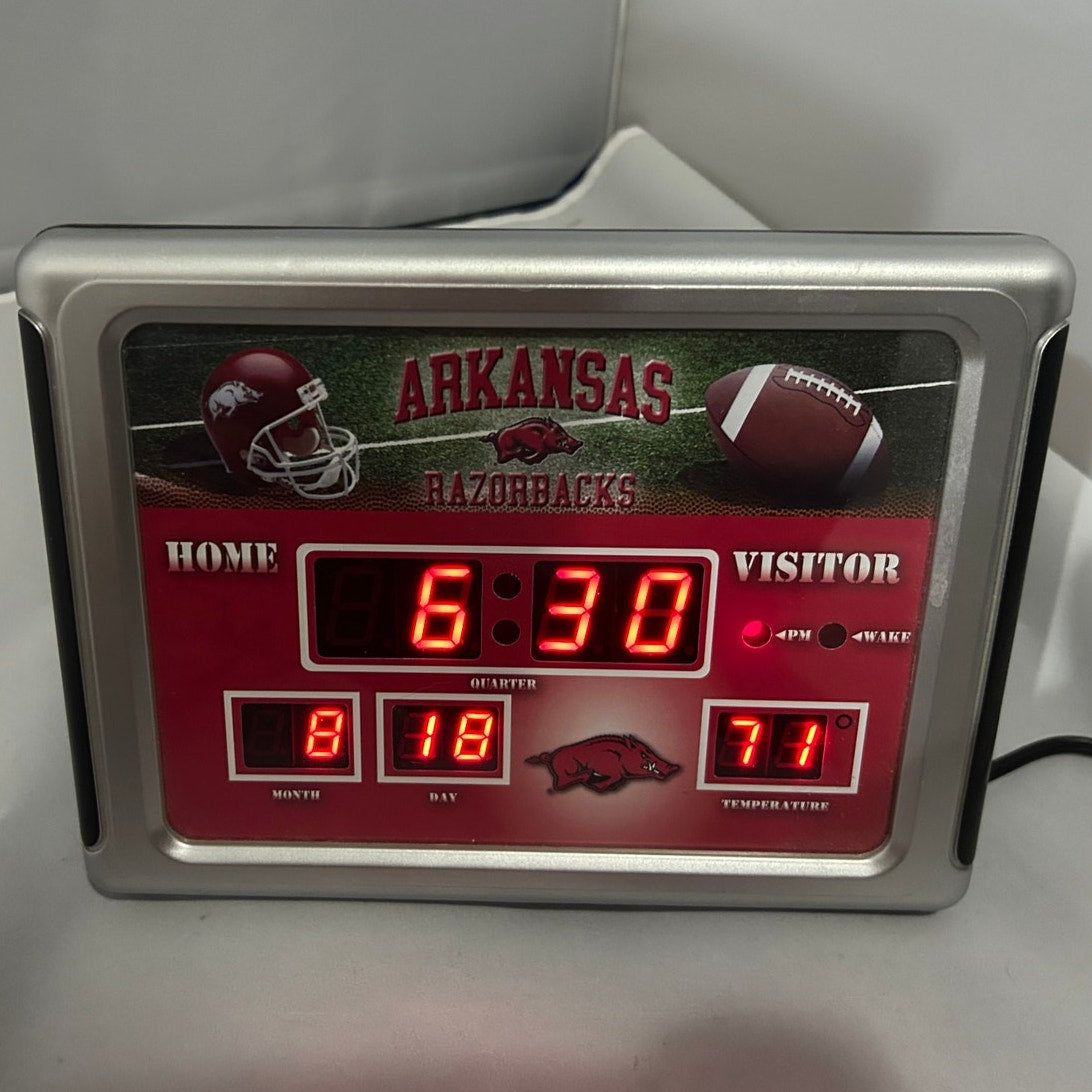 Arkansas Razorback ~ Scoreboard Themed Alarm Clock/Date/Temp