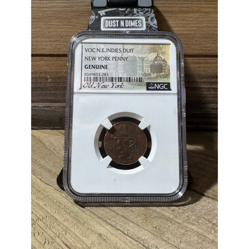 The First New York Penny ~ VOC N.E. Indies Duit ~ NGC GENUINE