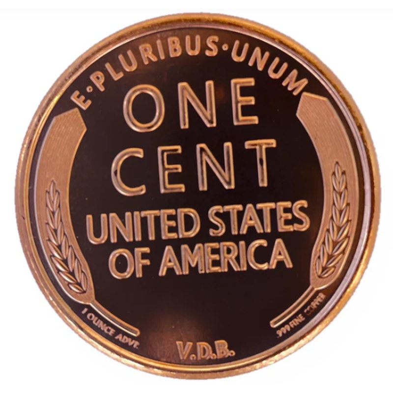 1oz .999 Copper Round ~ 1909 Lincoln Wheat Cent ~ Tube of 22