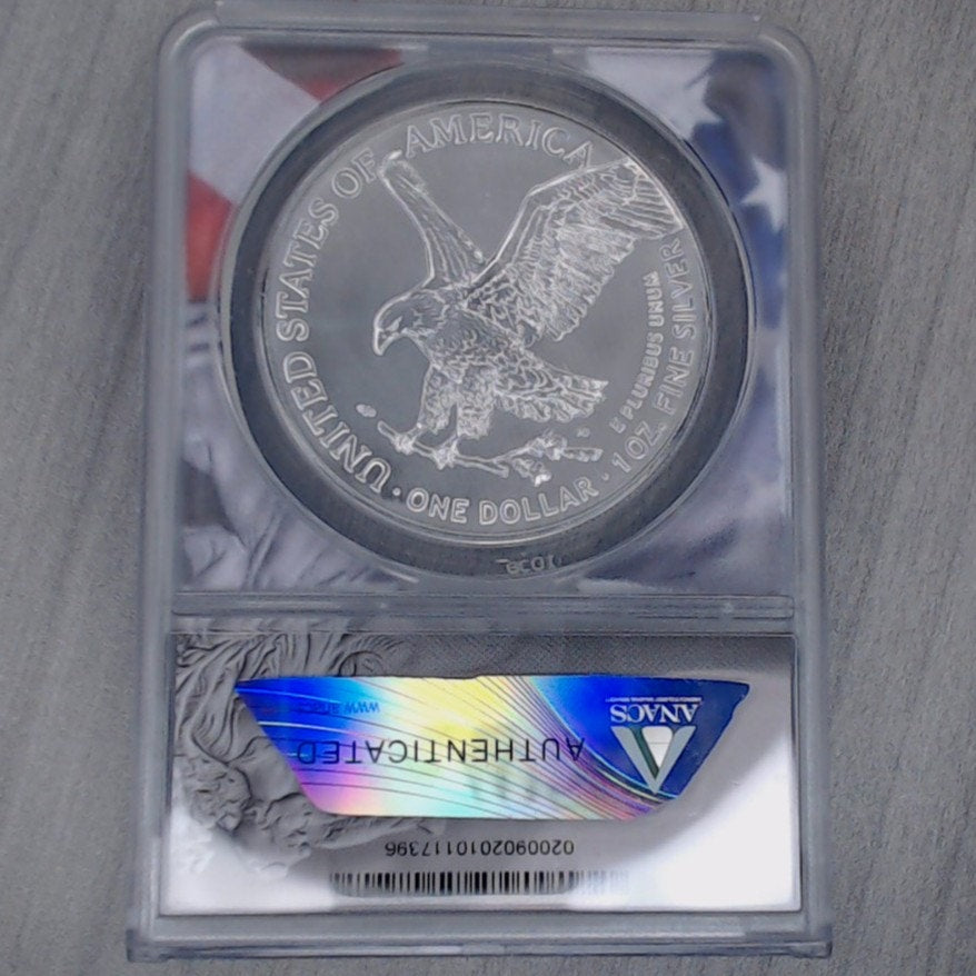 2023 ~ 1oz Silver Eagle ~ ANACS MS70 ~ 'First Strike'