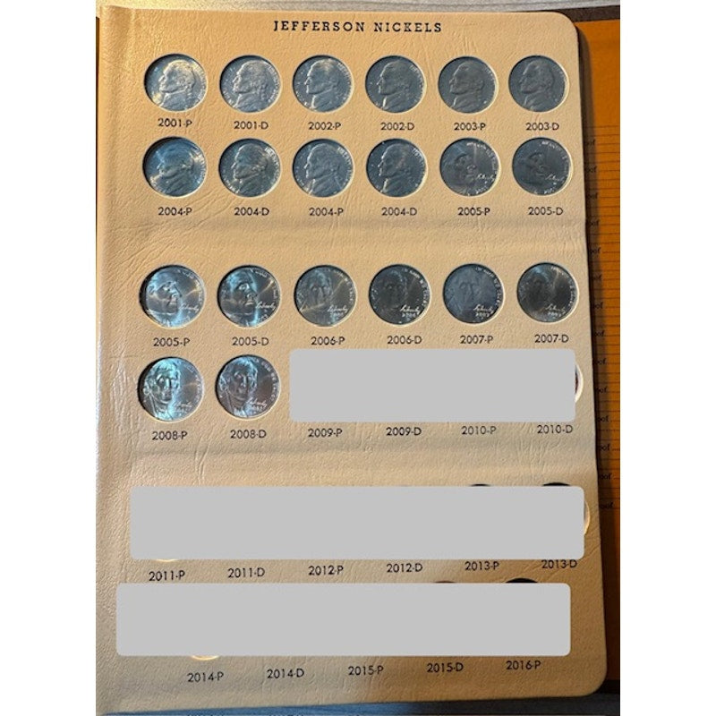 Jefferson Nickels Album (1938-2016) - 85% Complete - 149/175 Nickels in set