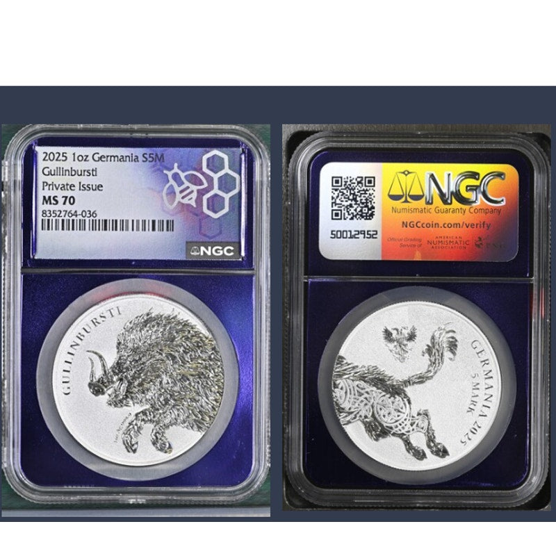 2025 1oz S5M Germania Gullinbursti ~ Private Issue ~ NGC MS 70