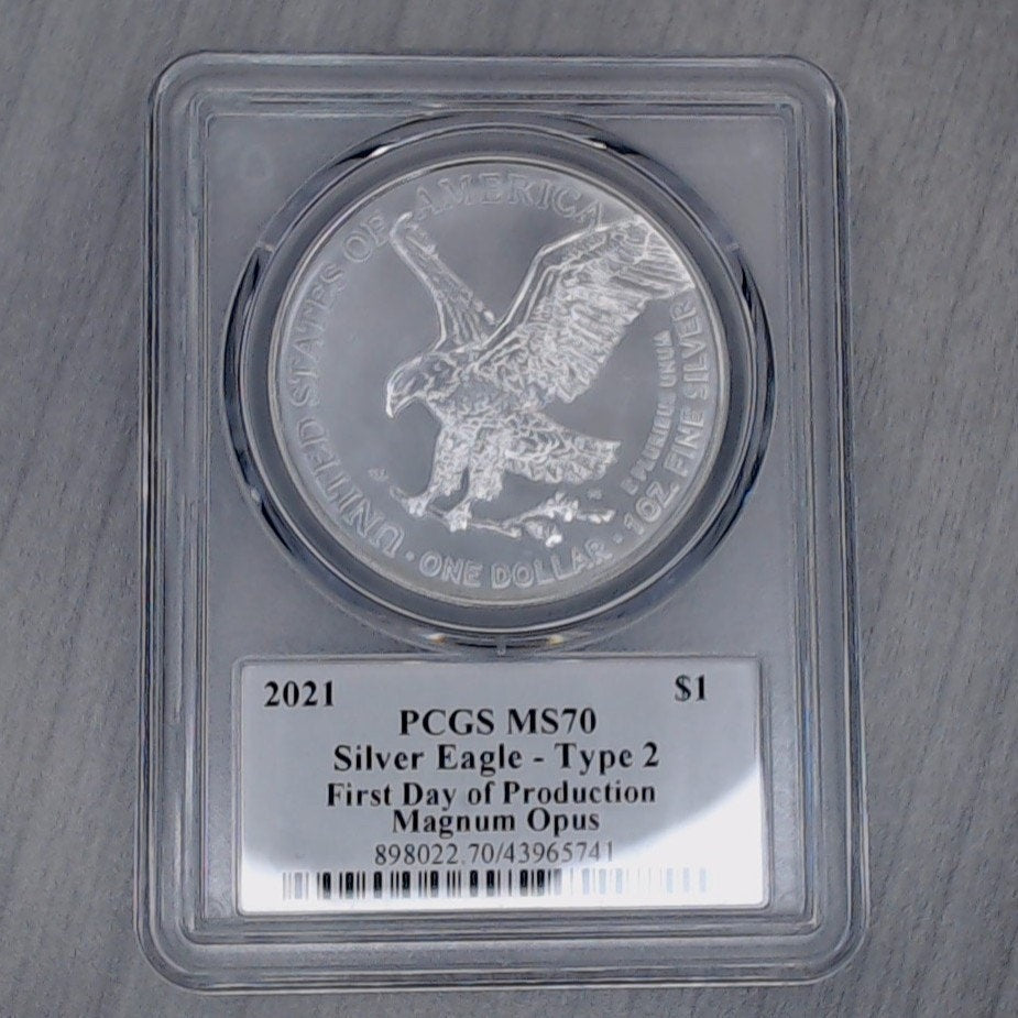 2021 ~ $1 Silver Eagle -Type 2 ~ First Day Production-Magnum Opus ~ PCGS MS70