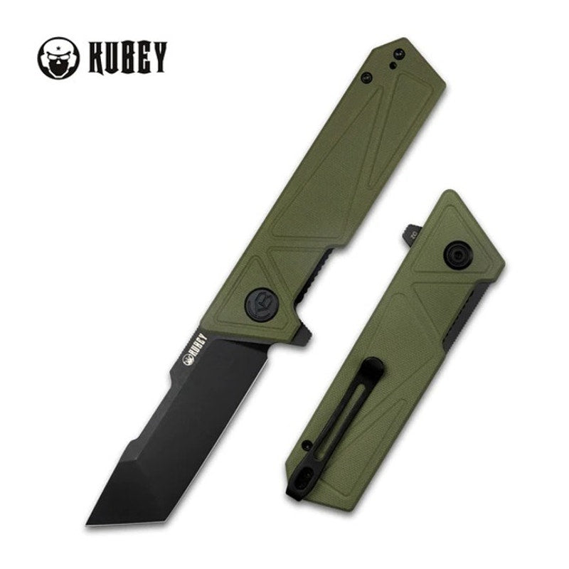Kubey ~ Avenger ~ Green G10 Handle D2 Tanto Blackwash Finish