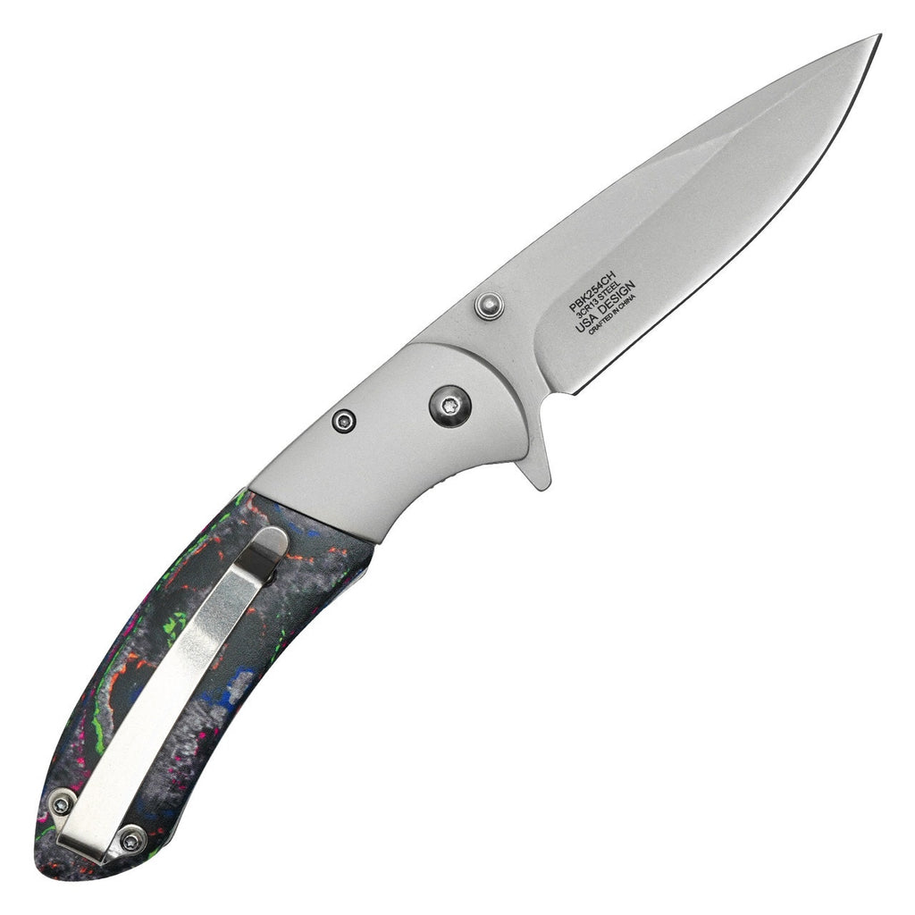 Buckshot ~ 8" Silver Marbled Pocket Knife ~ PBK254CH