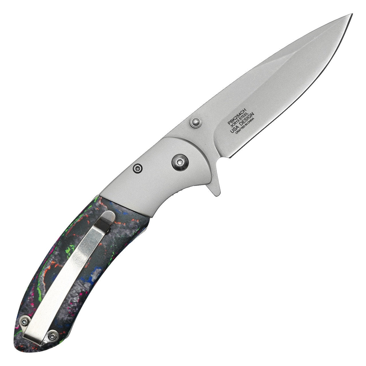 Buckshot ~ 8" Silver Marbled Pocket Knife ~ PBK254CH