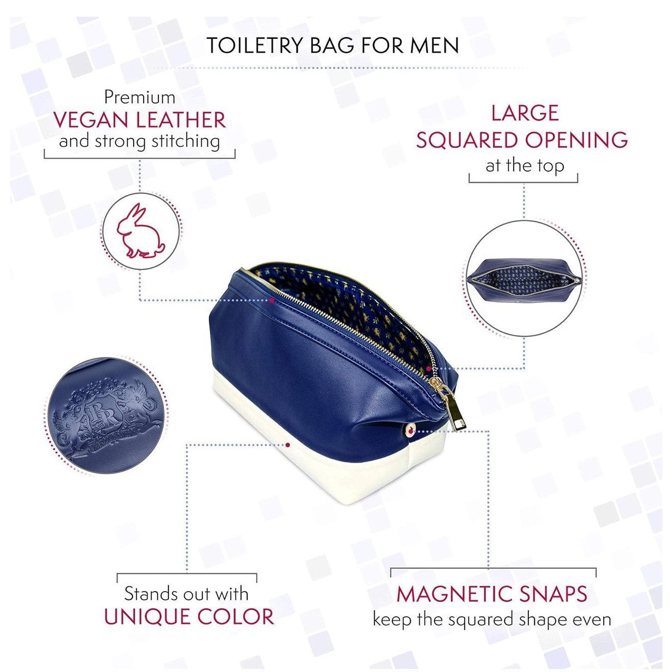 Baroque Royal Men's Premium Vegan Leather Toiletry Bag With Zipper