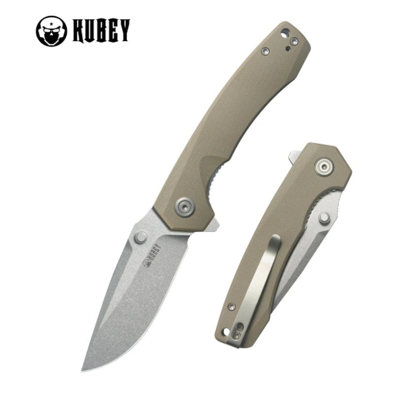 Kubey ~ Calyce Liner Lock Flipper Knife ~ Tan G10 ~ 3.27" 14C28N ~ KU901P