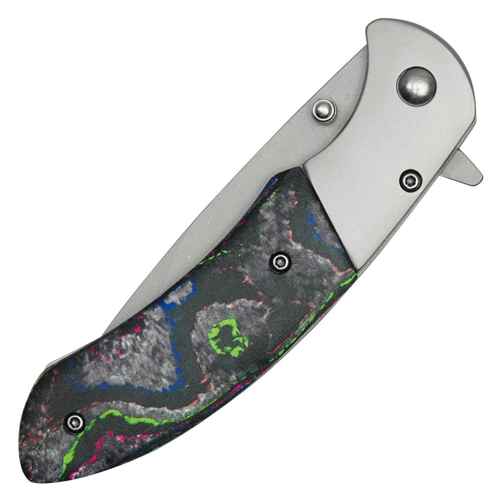 Buckshot ~ 8" Silver Marbled Pocket Knife ~ PBK254CH