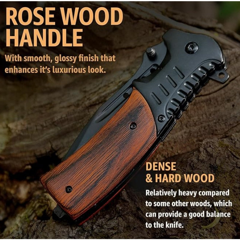 Grand Way Tactical EDC Folding Knife w/ Rosewood Handle