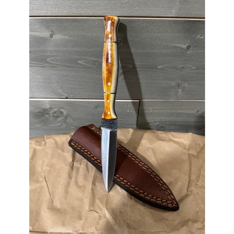 Beautiful Hand Forged Damascus Boot Dagger ~ Stag Bone Grip