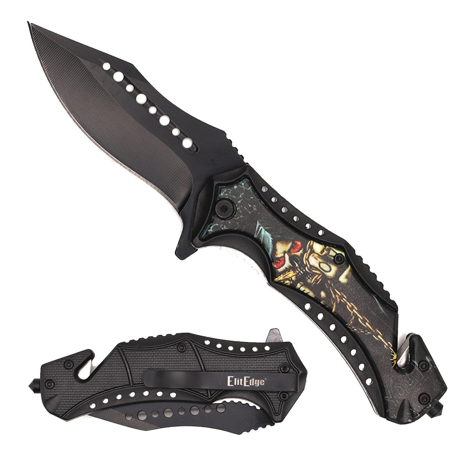 ElitEdge ~ Tactical Grim Reaper ~ Spring Assisted Open ~ Rescue Folding Knife