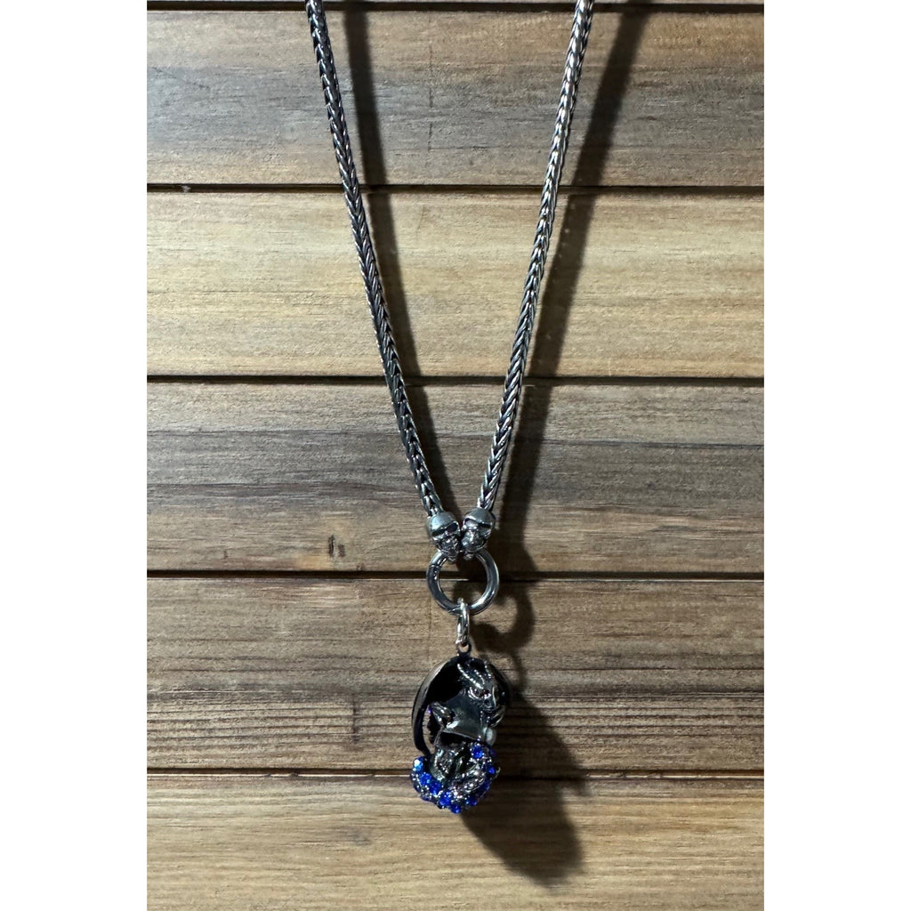 22' Stainless Chain with Stainless Skull Dragon Pendant ~ Blue Stones