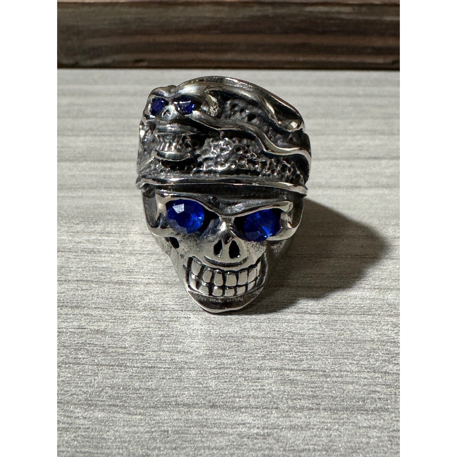 Skull Ring ~ Blue Bling Stones ~ Men's Size 12