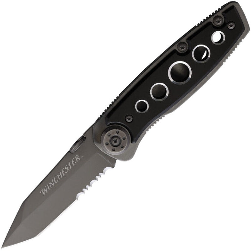 Winchester Parfive™ ~ Linerlock ~ Black Wood ~ Serrated Tanto