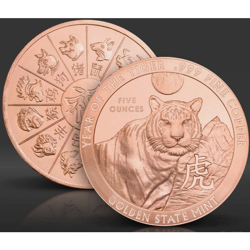 5 ounce Year of the Tiger .999 Copper Round - Golden State Mint