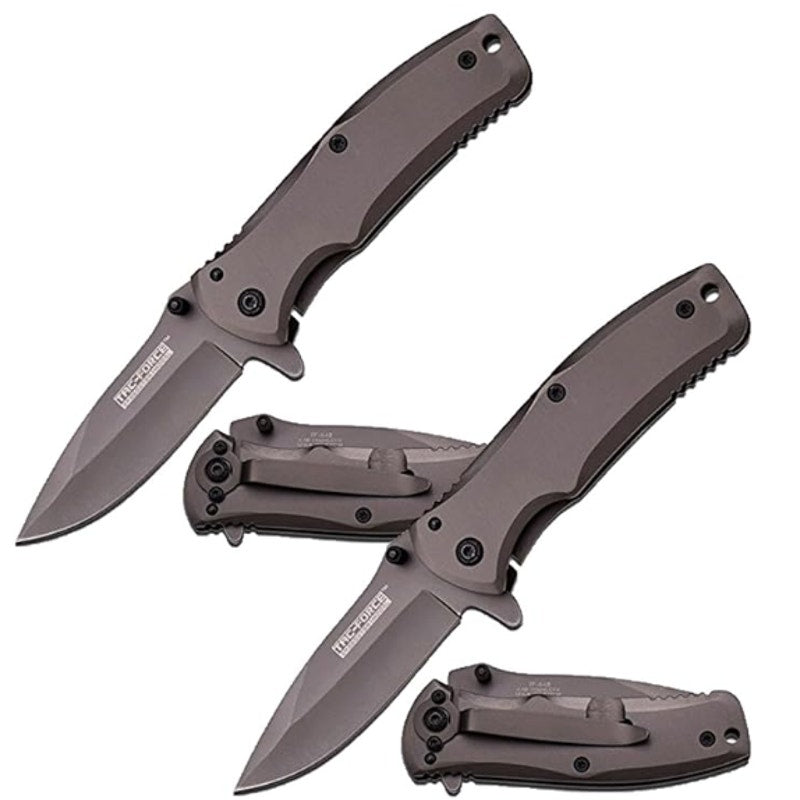 TAC Force TF-848 Spring Assist Folding Knife, Grey Titanium Straight Edge Blade